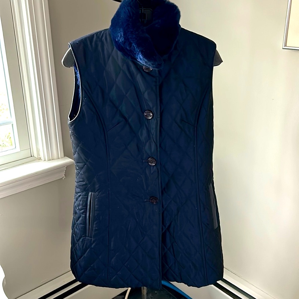 Navy Quilted Fur Lined (zip out)  3/4 Quilted Vest